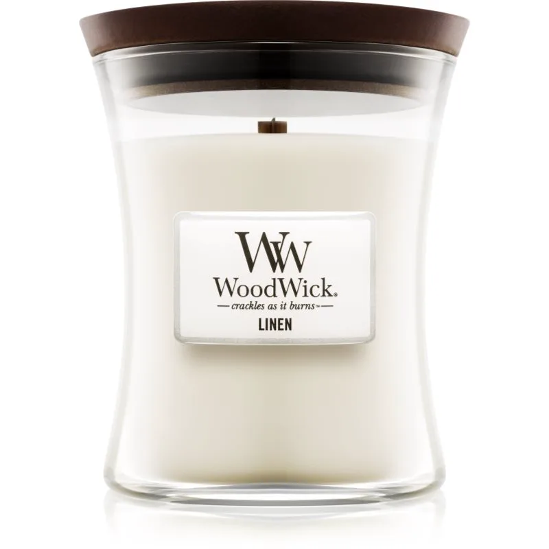Woodwick Linen αρωματικό κερί με ξύλινο φιτίλι 275 γρ