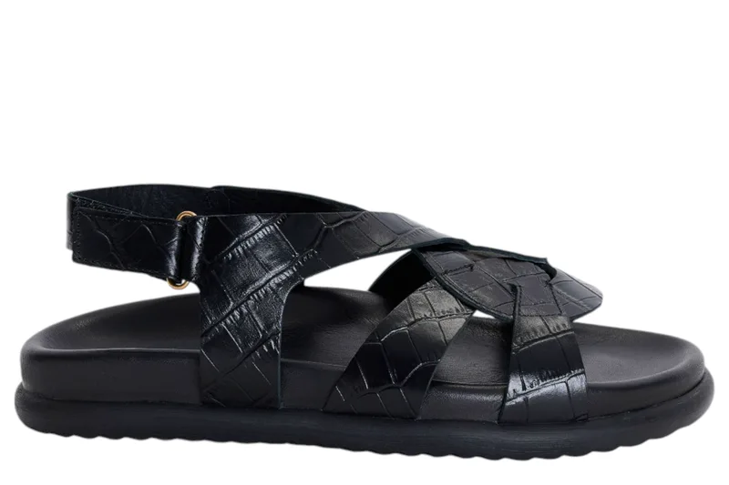 Σανδάλια Ale Δερμάτινο Με Κροκό Εφέ 8Y22742-BLACK Γυναικείο