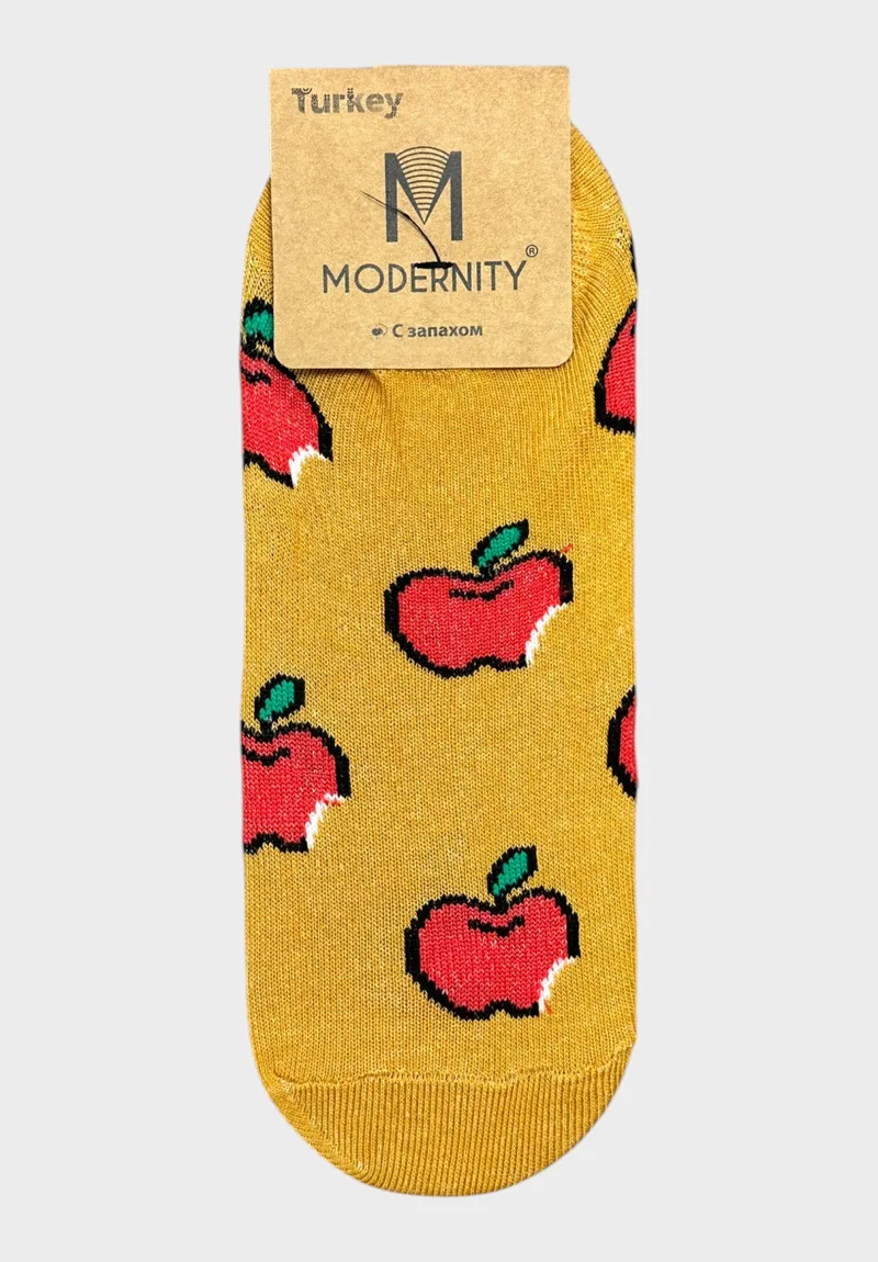 Modernity Γυναικείες Κάλτσες Αστραγάλου με Σχέδιο Apple V MDW09-Κίτρινο