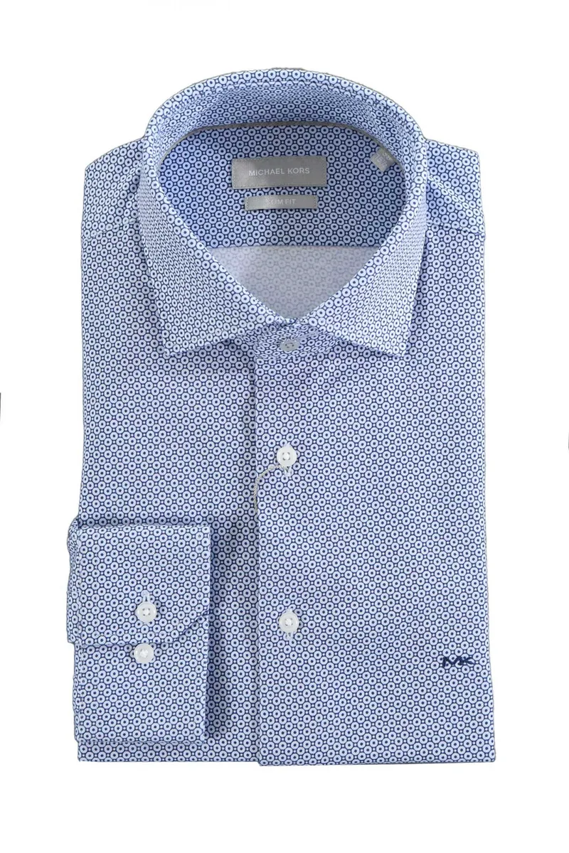MICHAEL KORS ΠΟΥΚΑΜΙΣΟ ΜΙΚΡΟΣΧΕΔΙΟ SLIM FIT ΜΠΛΕ-ΛΕΥΚΟ