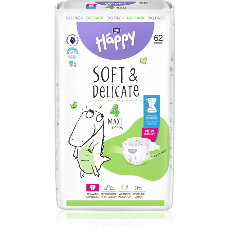 BELLA Baby Happy Soft&Delicate πάνες μίας χρήσης με κανάλια Maxi 8-14 kg 62 τμχ