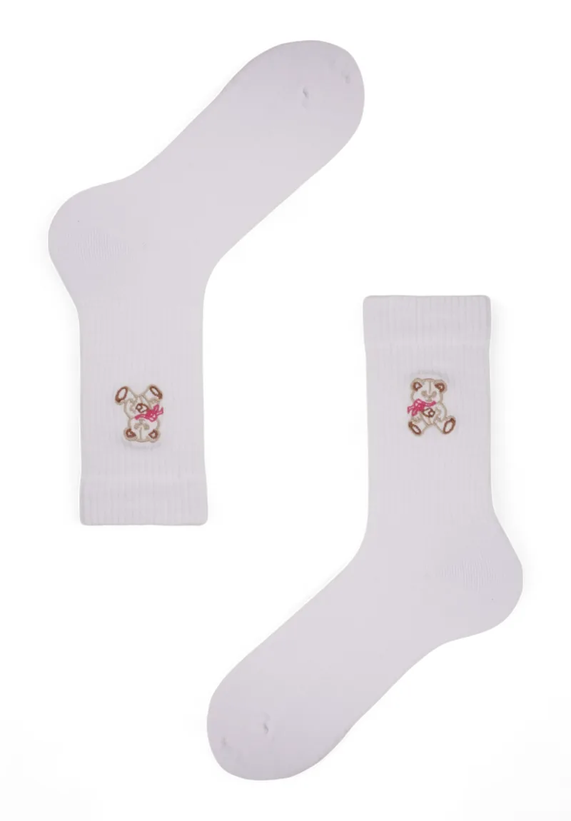 Κάλτσες γυναικείες Rib με κέντημα Soma Teddy SSW01-1-Λευκό