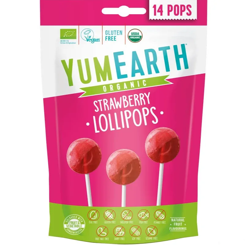 YumEarth Organic Strawberry Lollipops Βιολογικά Γλειφιτζούρια με Γεύση Φράουλα 14 Τεμάχια