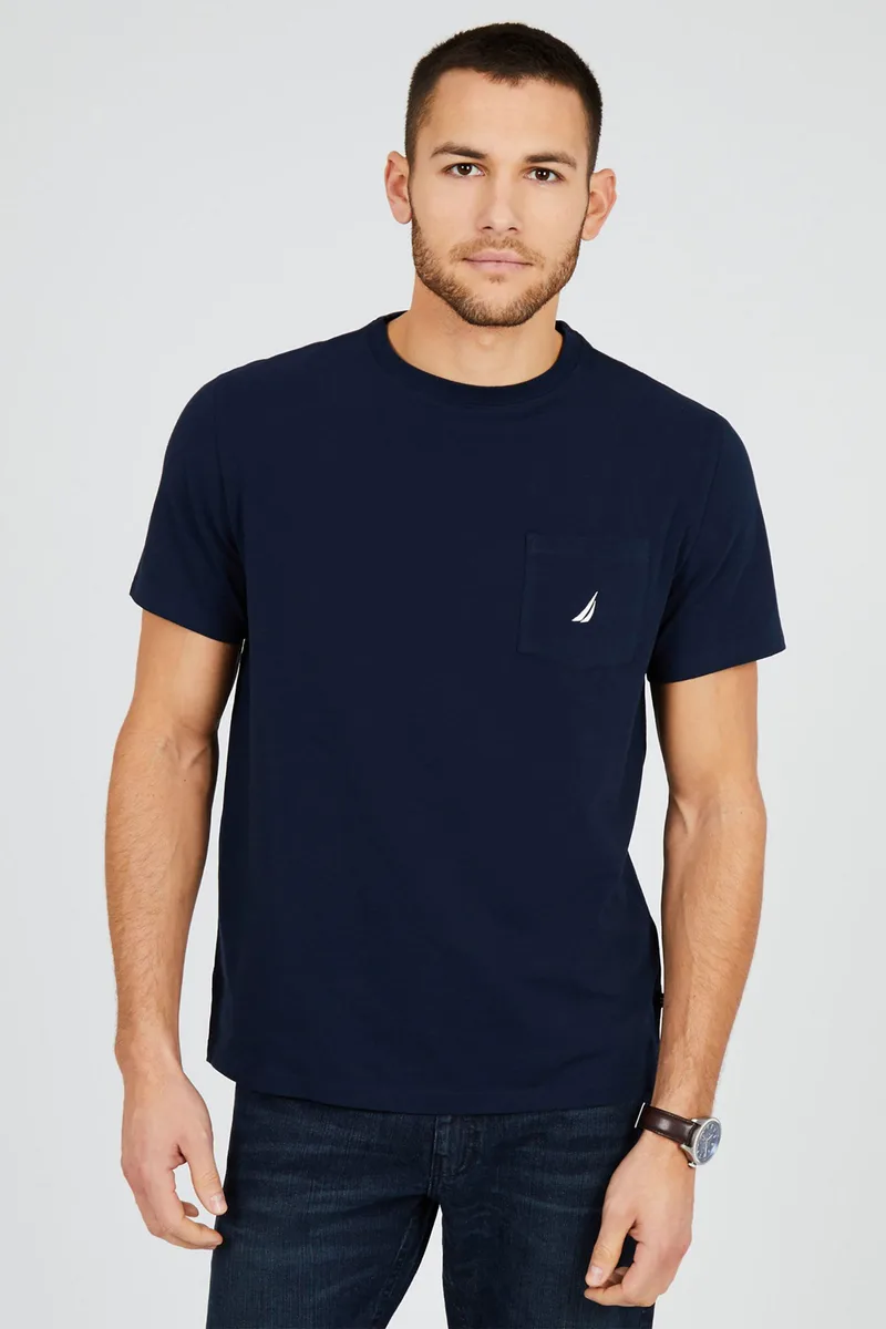 Nautica ανδρικό T-shirt μονόχρωμο με τσέπη και λογότυπο Regular Fit - V41050 Μπλε Σκούρο