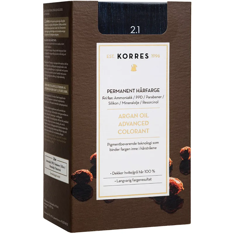 Korres Argan Oil Βαφή Μαλλιών Χωρίς Αμμωνία με Τεχνολογία Pigment-Lock που Κλειδώνει το Χρώμα 1 Τεμάχιο - 2.1 Μαύρο Μπλε