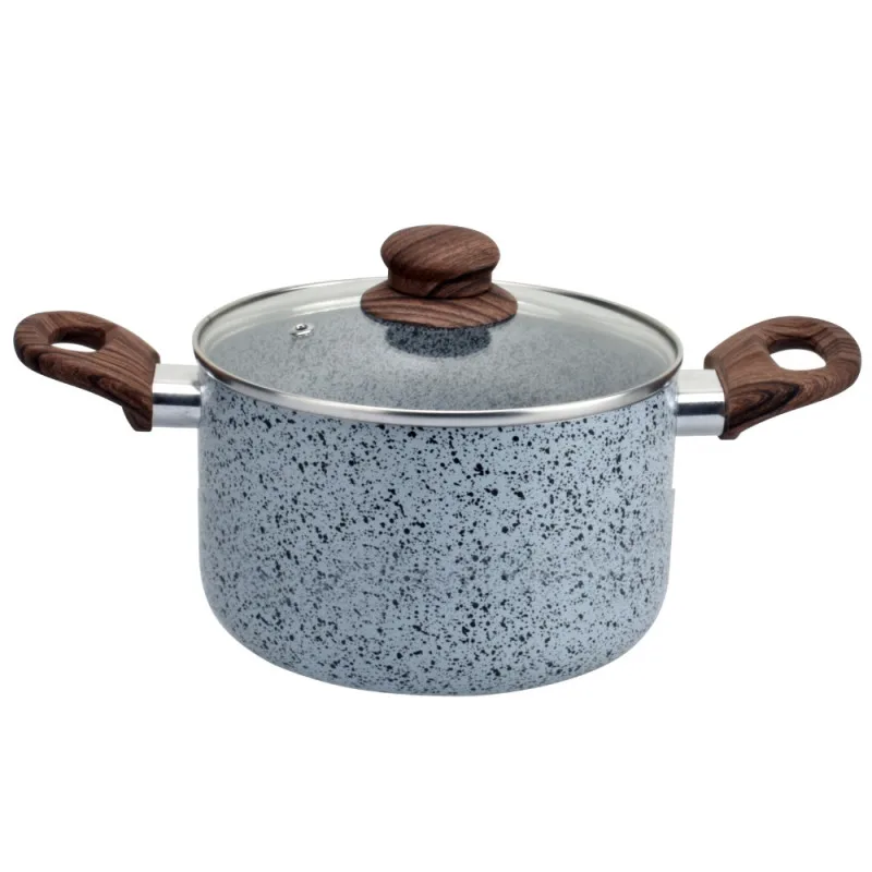 Κατσαρόλα Oliver Voltz Siena OV51318J24, 24 cm, 4,7L, μαρμάρινη επίστρωση, Επαγωγή, Μαλακές λαβές, Γκρι/καφέ