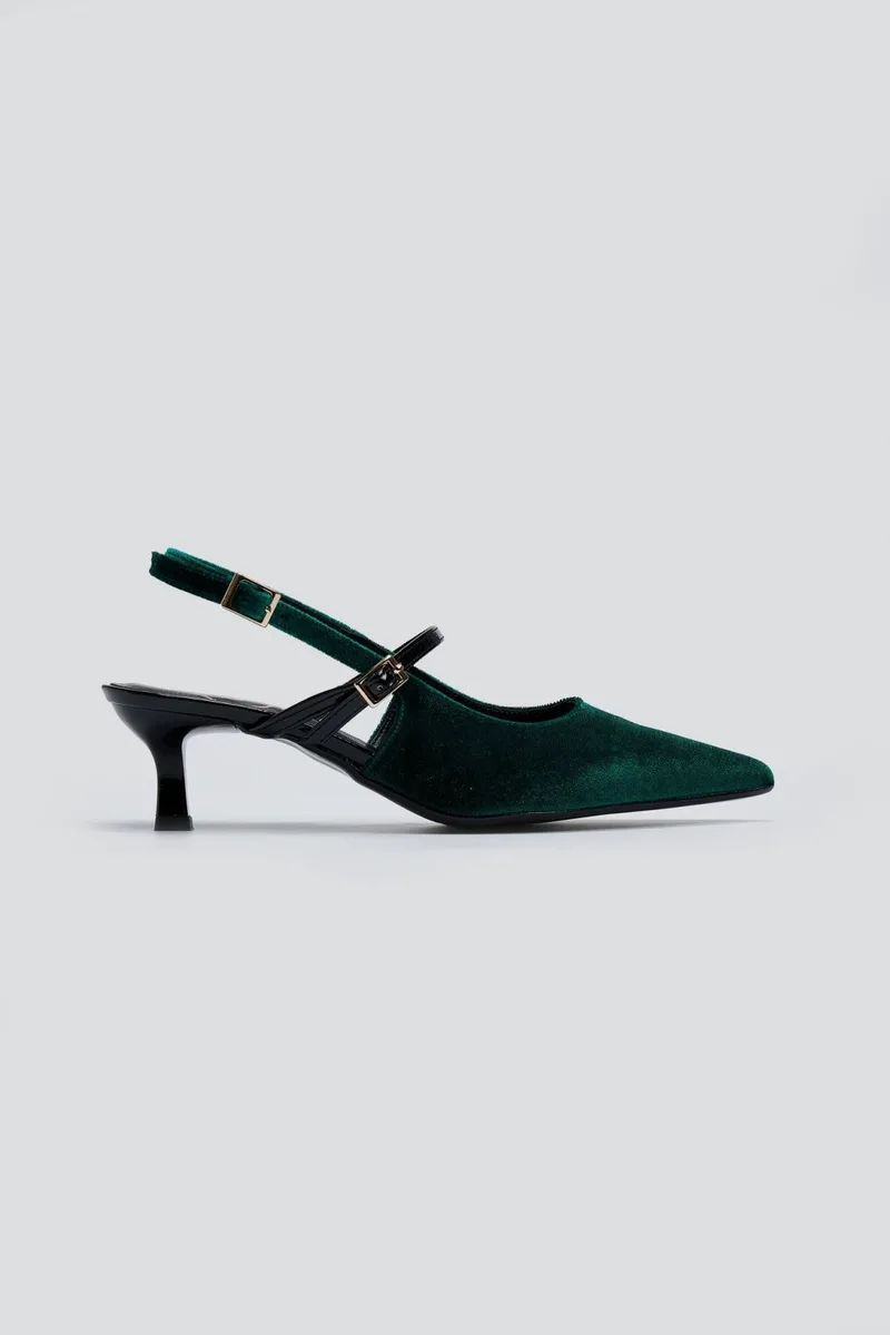 TFP Velvet Pointed Slingback Pumps - 301 (velvet) - Forest Green