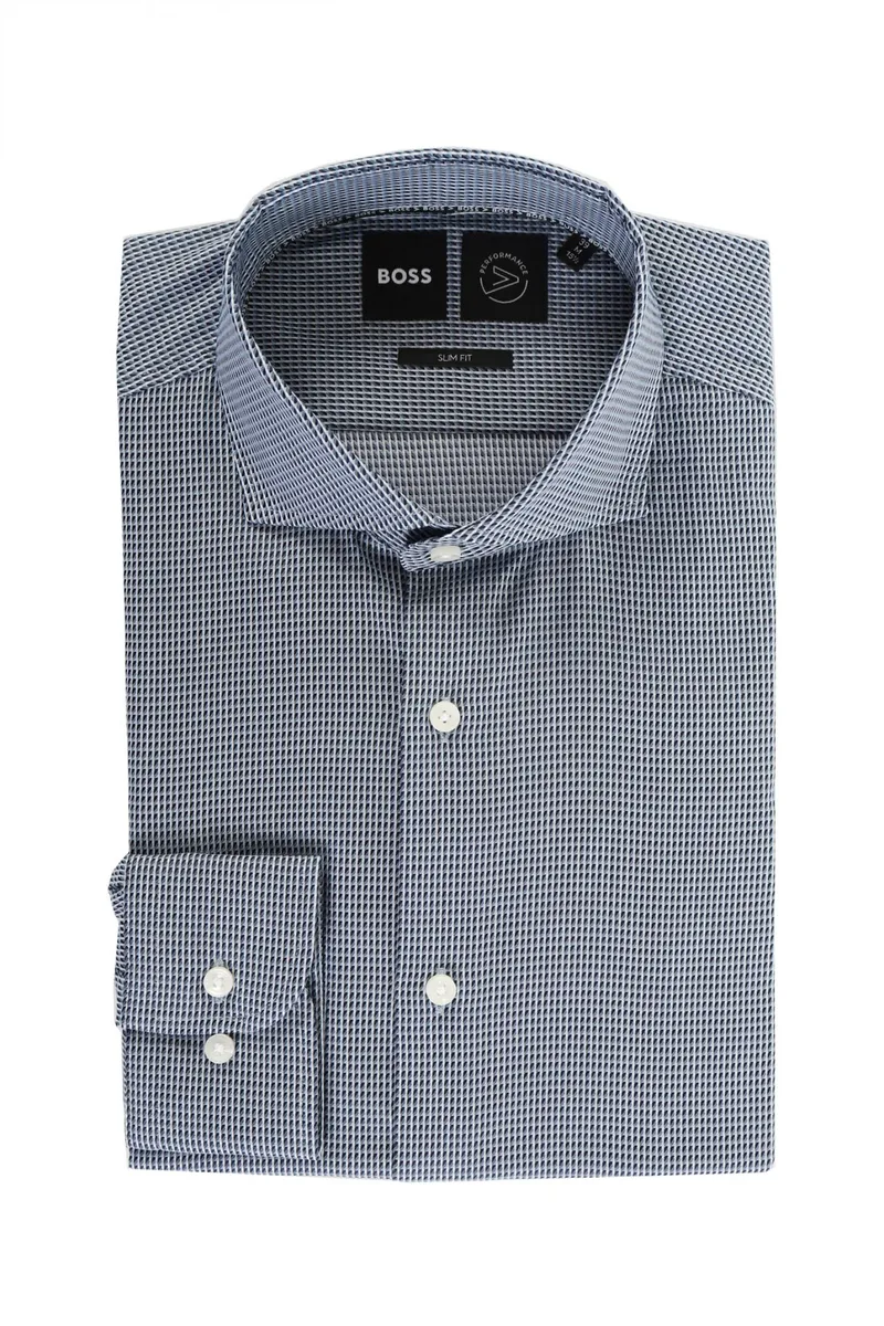 BOSS ΠΟΥΚΑΜΙΣΟ SLIM FIT PERFORMANCE STRETCH ΜΙΚΡΟΣΧΕΔΙΟ ΜΠΛΕ