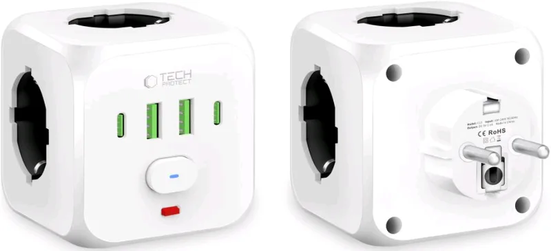 Πολύπριζο Tech-Protect PCL3X4 Universal Power Socket με 3 x Υποδοχές AC 240V & Διακόπτη / 2 x USB-A / 2 x Type-C 2.1A - White (5906302372096)