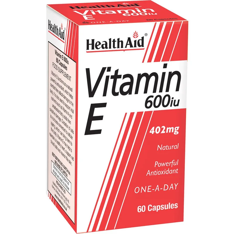 Health Aid Vitamin E 600iu Συμπλήρωμα Διατροφής με Βιταμίνη Ε την Καλή Υγεία του Δέρματος & της Καρδιάς με Αντιοξειδωτικές Ιδιότητες 60caps