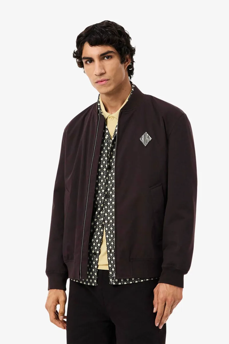 Lacoste ανδρικό αδιάβροχο bomber jacket με retro logo - BH0724-00 Καφέ Σκούρο