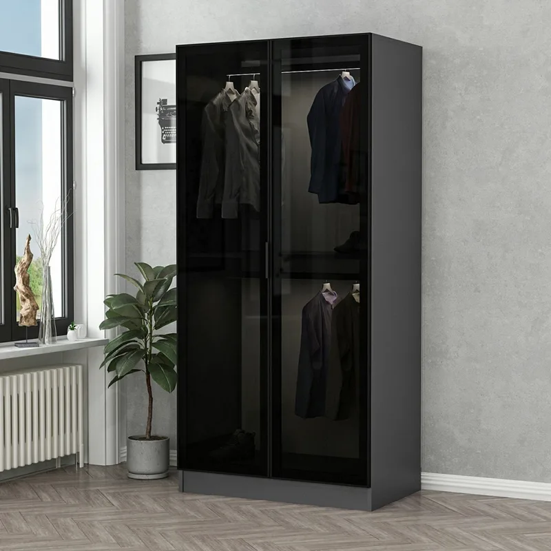 Ντουλάπα Ρούχων Kale Glass Anthracite - 210 506Mnr2165 (90x210x52 cm)