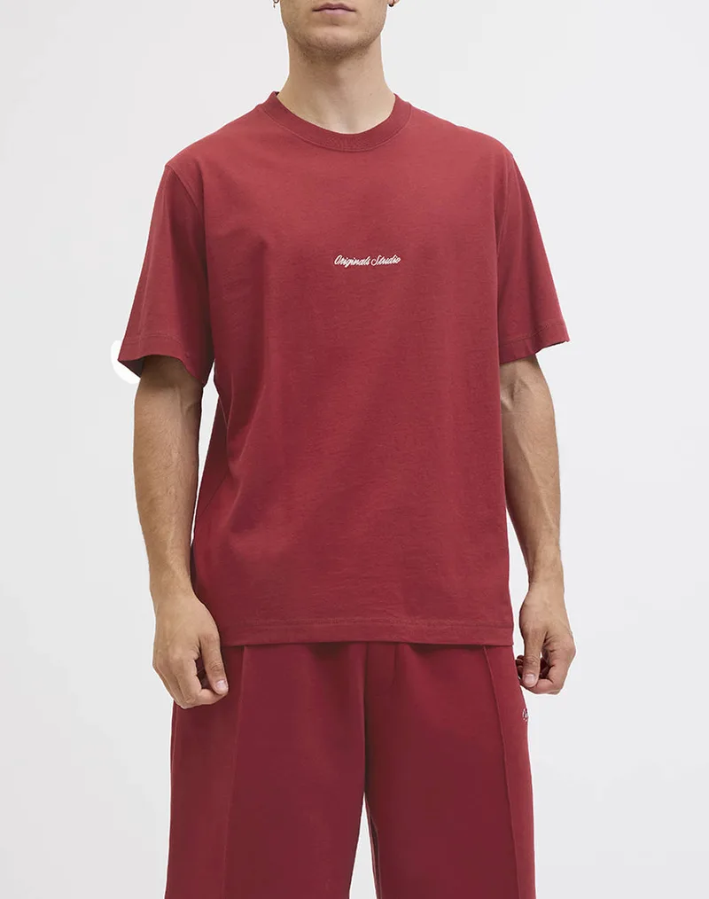 JACK&JONES JORNORREBRO EMB TEE SS CREW NECK NOOS 12282892-TIBETAN RED Red