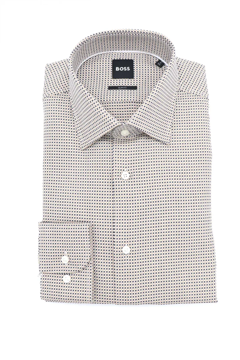 BOSS ΠΟΥΚΑΜΙΣΟ ΜΙΚΡΟΣΧΕΔΙΟ SLIM FIT H-HANK-KENT-C1-214 ΜΠΕΖ