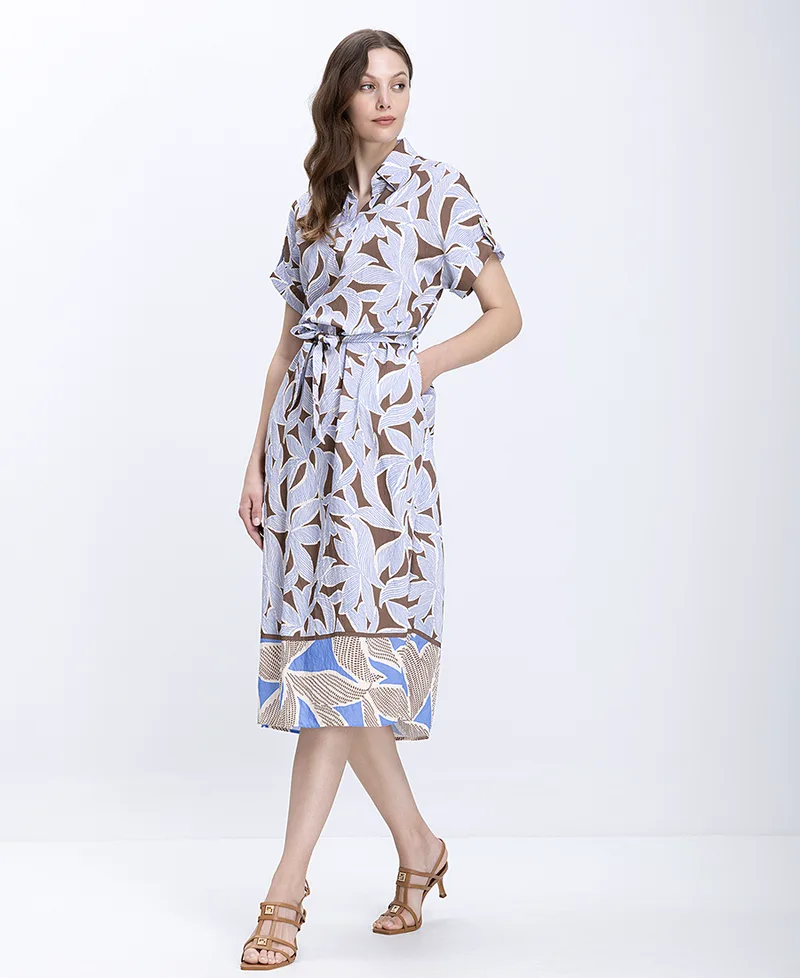 Γυναικείο Φόρεμα Με Tropical Print Και Ζώνη
