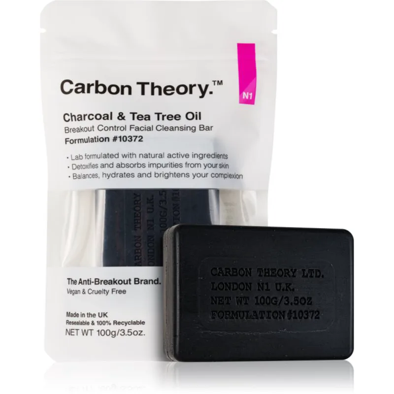 Carbon Theory Charcoal & Tea Tree Oil καθαριστικό στερεό σαπούνι για να καταπραύνει την επιδερμίδα πρόσωπου 100 γρ
