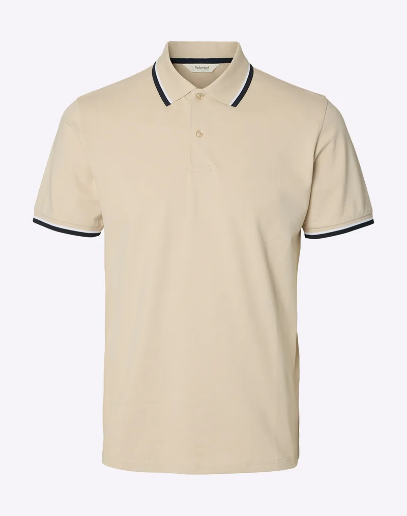 SELECTED SLMSLIM-ATLAS SPORT SS POLO NOOS 16095852-Oatmeal Ecru