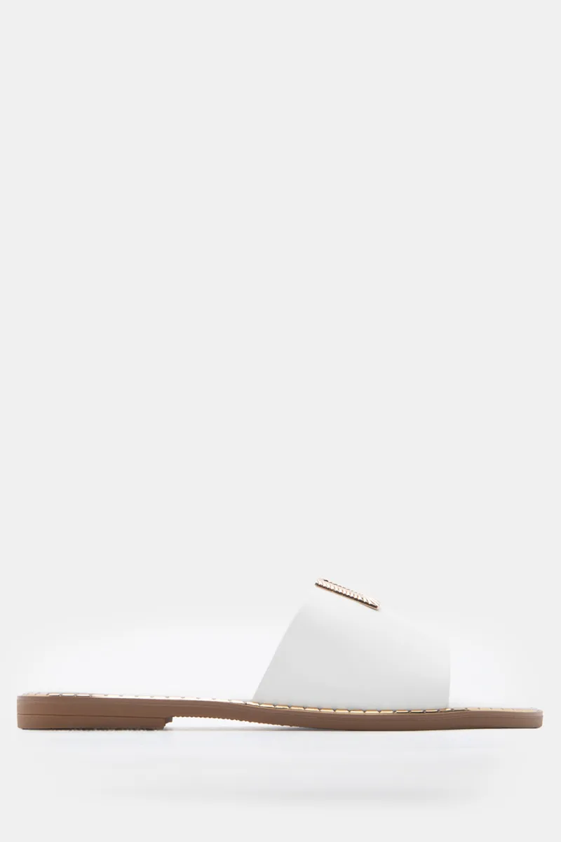 LUIGI DESIGN - Flat Σανδάλια με Μεταλλική Λεπτομέρεια - Λευκό