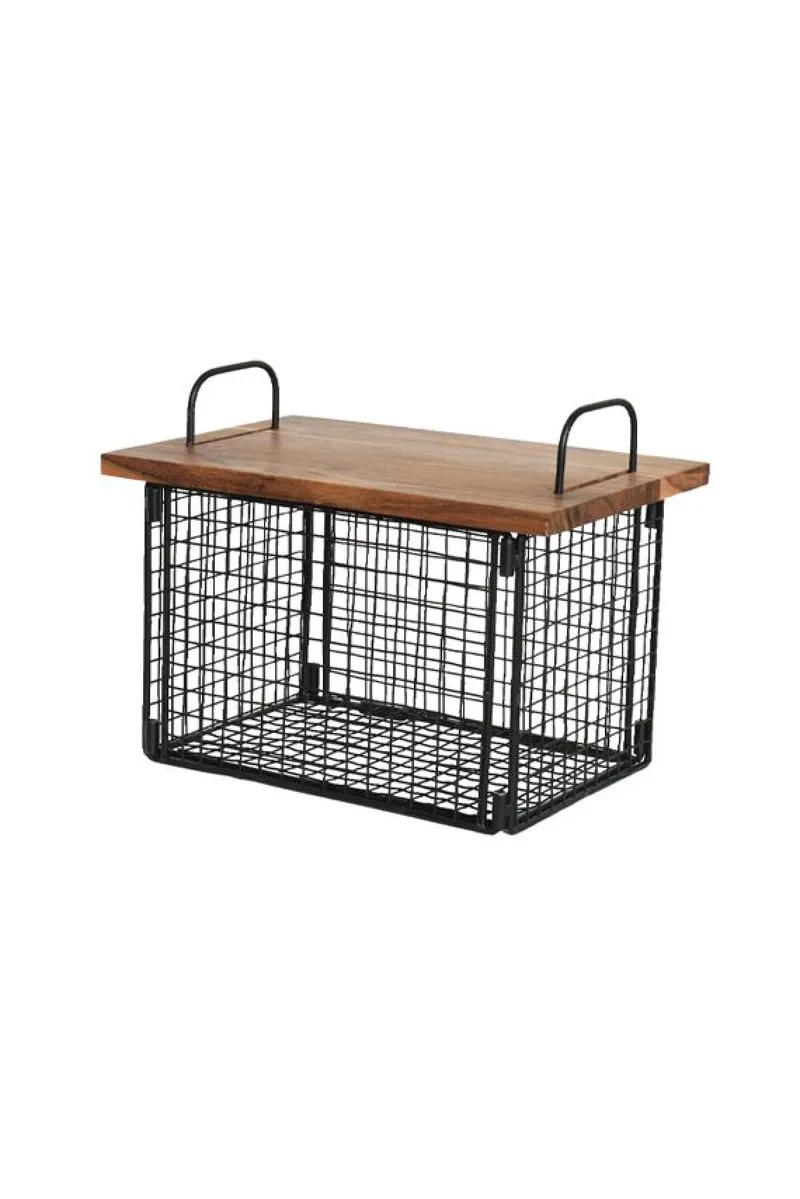 Καλαθι Μεταλλικο Με Ξυλινο Καπακι 34CM 34x22x27cm Μονόχρωμο Kaeming