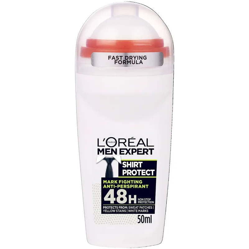 L'Oreal Paris Men Expert Shirt Protect Roll-On Ανδρικό Αποσμητικό 48ωρης Προστασίας Ενάντια στα Λευκά & Κίτρινα Σημάδια 50ml