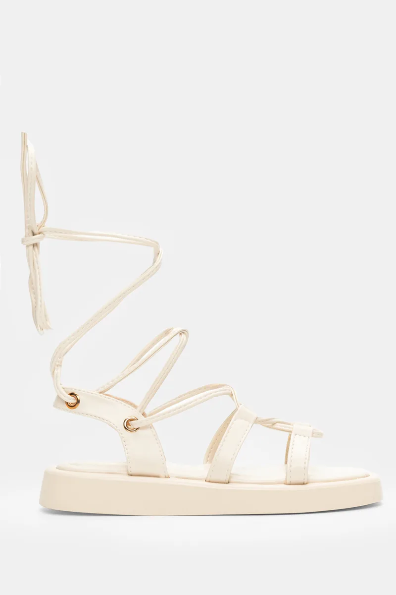Σανδάλια Flatform Lace Up - Μπεζ