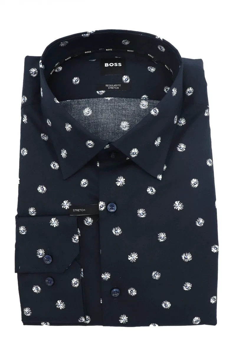 BOSS ΠΟΥΚΑΜΙΣΟ ΜΙΚΡΟΣΧΕΔΙΟ REGULAR FIT STRETCH H-JOE-KENT-C1-214 ΜΠΛΕ