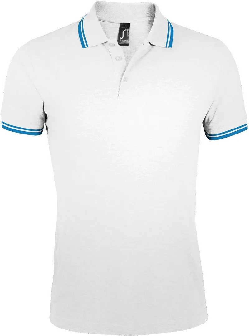 Ανδρικό πόλο πικέ Pasadena Men SOLS 00577 White/Aqua