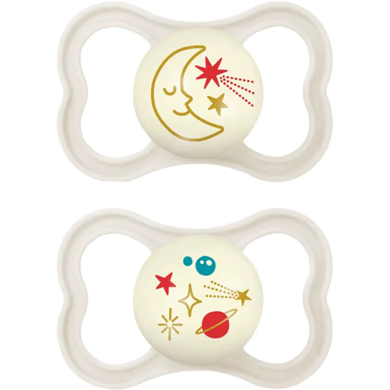 Mam Air Night Silicone Soother 16m+ Ορθοδοντική Πιπίλα Σιλικόνης με Μεγάλες Οπές για Καλύτερο Εξαερισμό του Δέρματος της Περιστοματικής Περιοχής που Λάμπει στο Σκοτάδι, 2 Τεμάχια, Κωδ 277SUc - Κρεμ