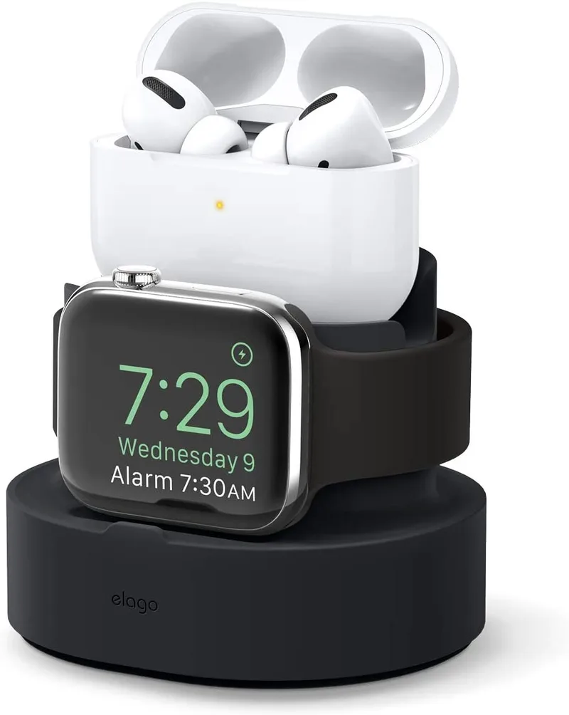 Elago Duo Pro Charging Stand - Βάση Σιλικόνης για τον Φορτιστή Apple Watch / iPhone / Airpods Pro 2nd Gen / 1st Gen - Black (EST-DUOPRO-BK)
