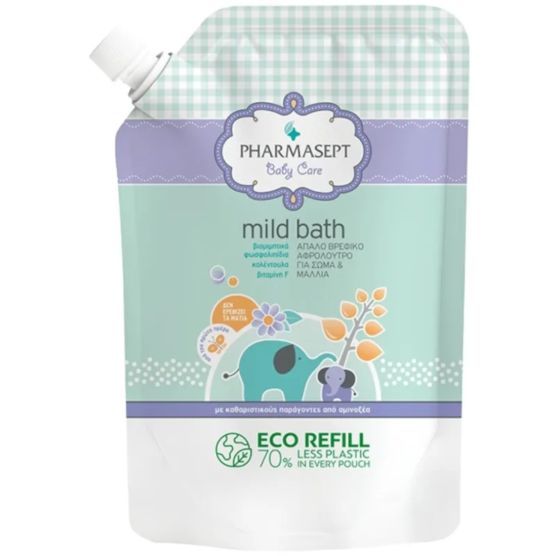 Pharmasept Baby Care Mild Bath Ανταλλακτικό Βρεφικό Αφρόλουτρο για Σώμα & Μαλλιά Χωρίς Αλκάλια ή Σαπούνι με Ουδέτερο pH 900ml Refill