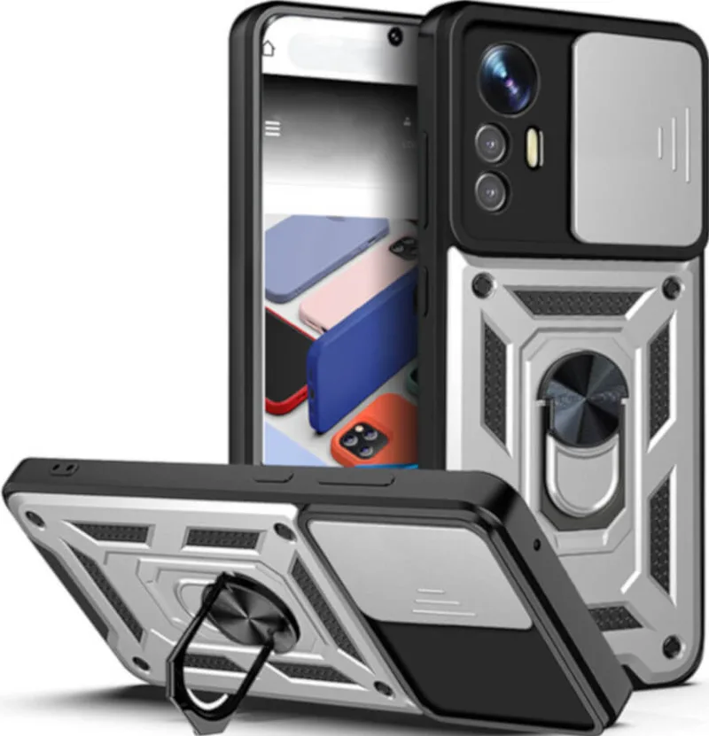 Bodycell Armor Slide - Ανθεκτική Θήκη Xiaomi Redmi Note 12S με Κάλυμμα για την Κάμερα & Μεταλλικό Ring Holder - Silver (5206015022067)