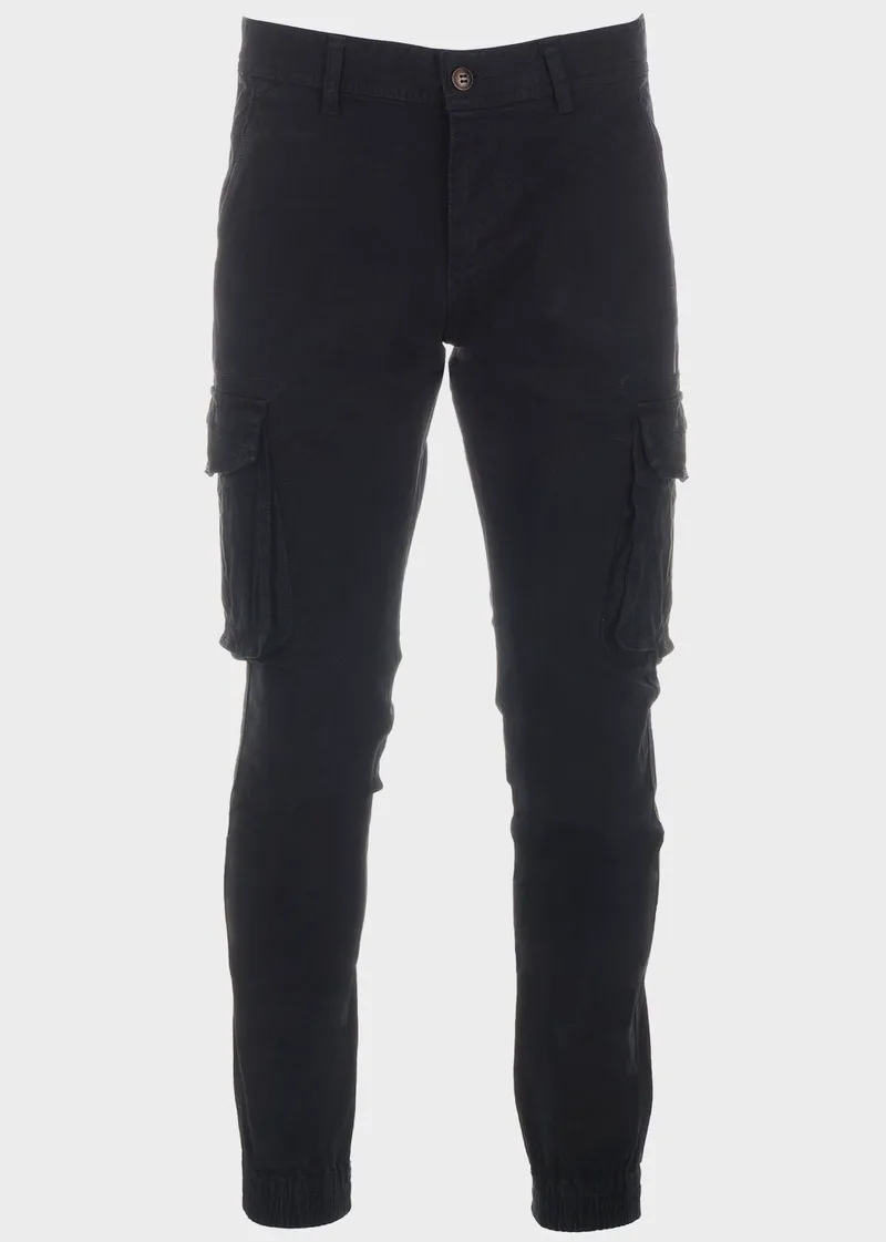 Ανδρικό παντελόνι cargo μονόχρωμο.Casual Style. ΜΑΥΡΟ