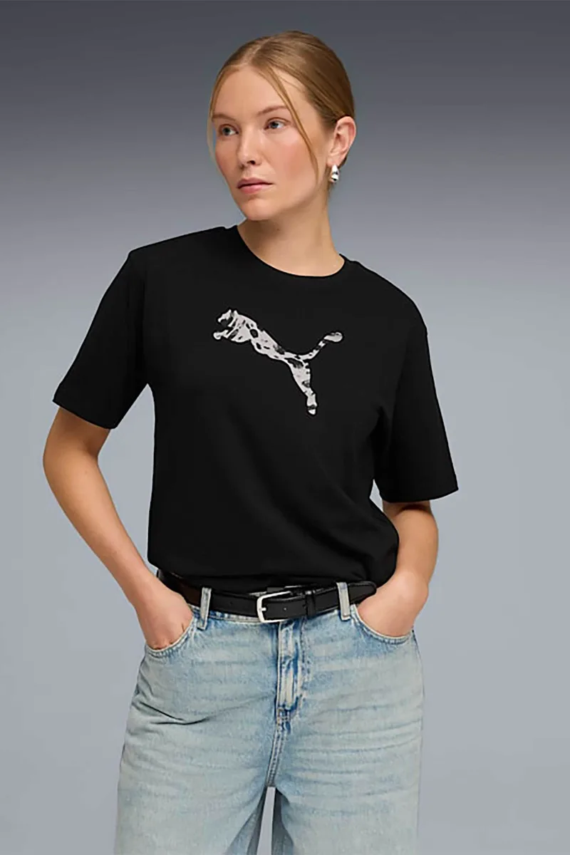 Puma γυναικείο T-shirt με λογότυπο Relaxed Fit "Essentials Graphics Animal" - 691821 Μαύρο