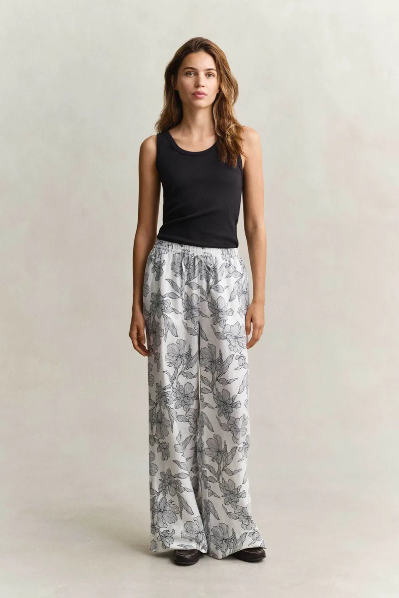 Gant γυναικείο παντελόνι με floral print και ελαστική μέση Relaxed Fit - 4150396 Λευκό
