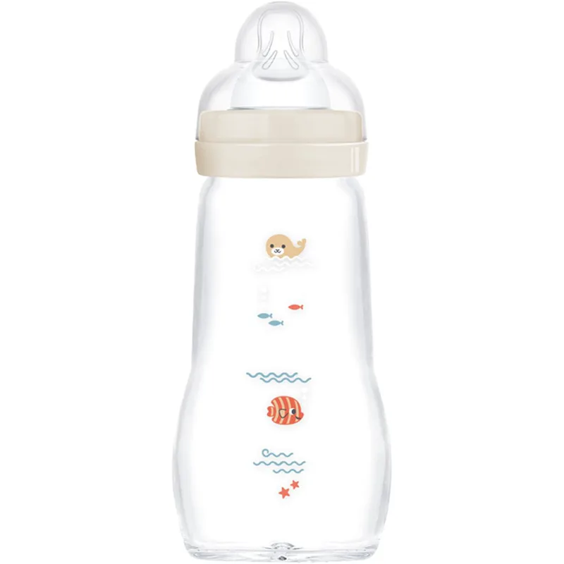 Mam Feel Good Premium Glass Bottle 2m+, Κωδ 375SU Γυάλινο Μπιμπερό με Θηλή Σιλικόνης Μεσαίας Ροής 260ml - Κρεμ
