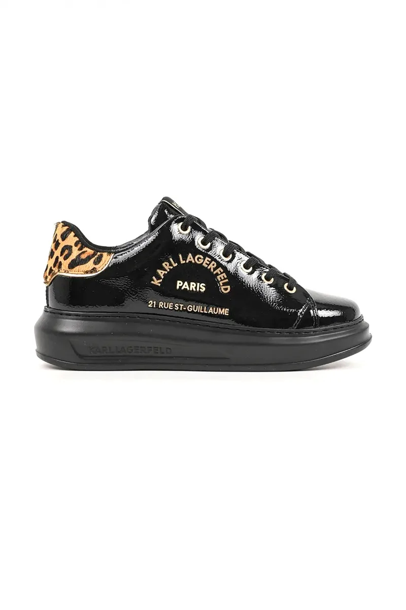 KARL LAGERFELD ΠΑΠΟΥΤΣΙΑ SNEAKERS KAPRI ΛΟΥΣΤΡΙΝΙ ΛΕΟΠΑΡ ΛΕΠΤΟΜΕΡΕΙΑ LOGO ΜΑΥΡΟ