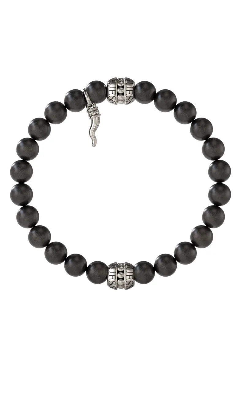 GUESS STEEL URBAN CODE JUMB06022JWSTBKT/U Βραχιόλι Με Μαύρες Χάντρες Και Τυχερό Τσάρμ