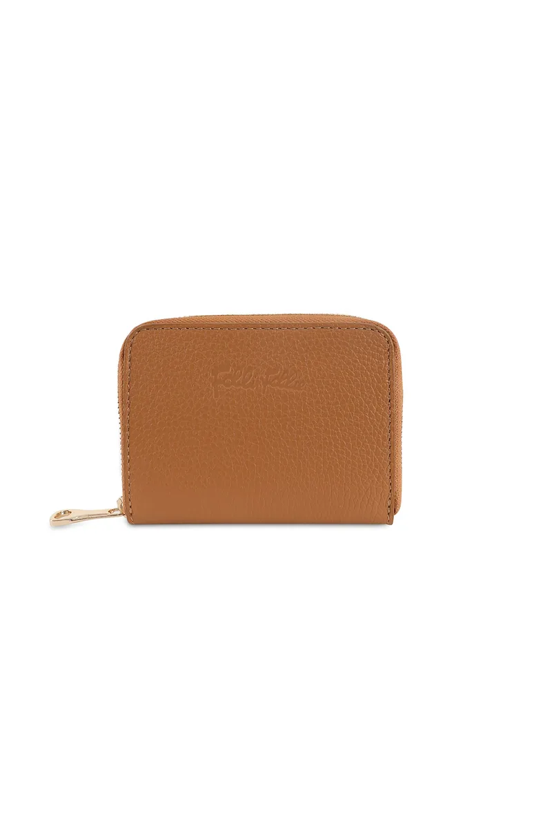 Folli Follie γυναικείο μικρό πορτοφόλι με φερμουάρ και ανάγλυφο λογότυπο "Mini Discoveries" - WA22L002GB Καφέ