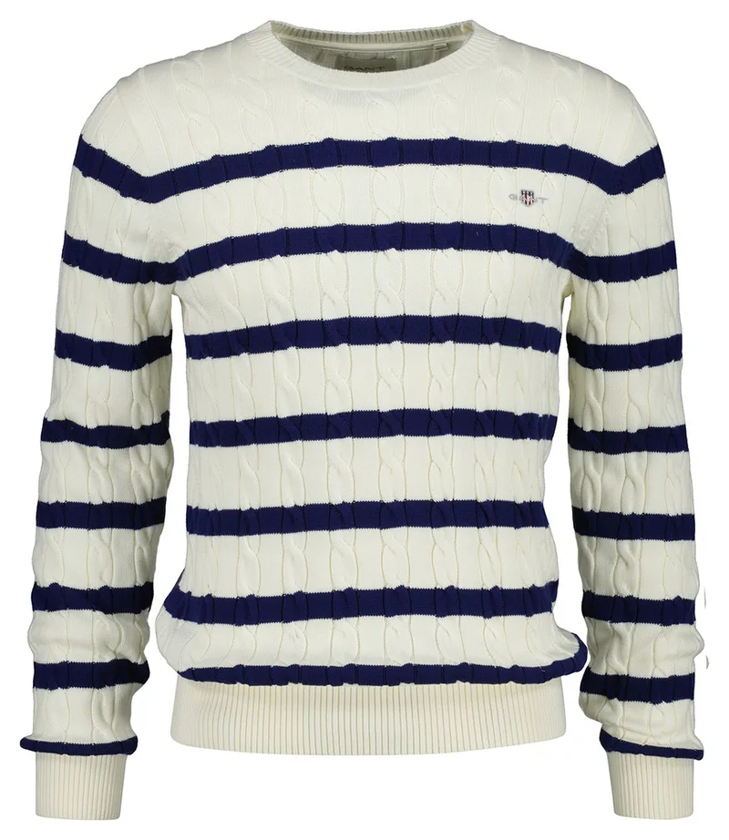 GANT ΠΟΥΛΟΒΕΡ ΜΜ STRIPED COTTON CABLE C-NECK 3G8050609-130 Cream