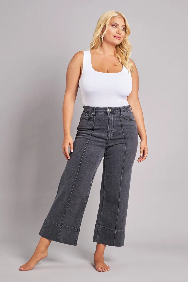Cropped Tζιν παντελόνι wide leg με νερβίρ