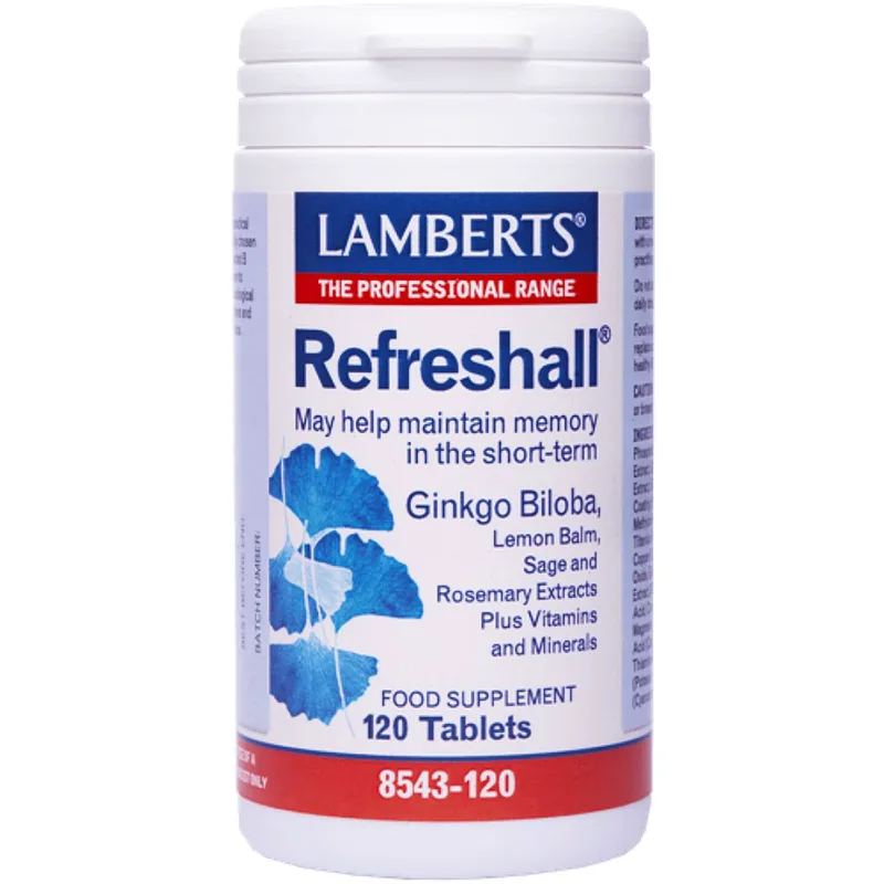 Lamberts Refreshall Συμπλήρωμα Διατροφής με Εκχύλισμα Gingko Biloba για την Ενίσχυση της Μνήμης Κατά της Πνευματικής Κόπωσης 120tabs