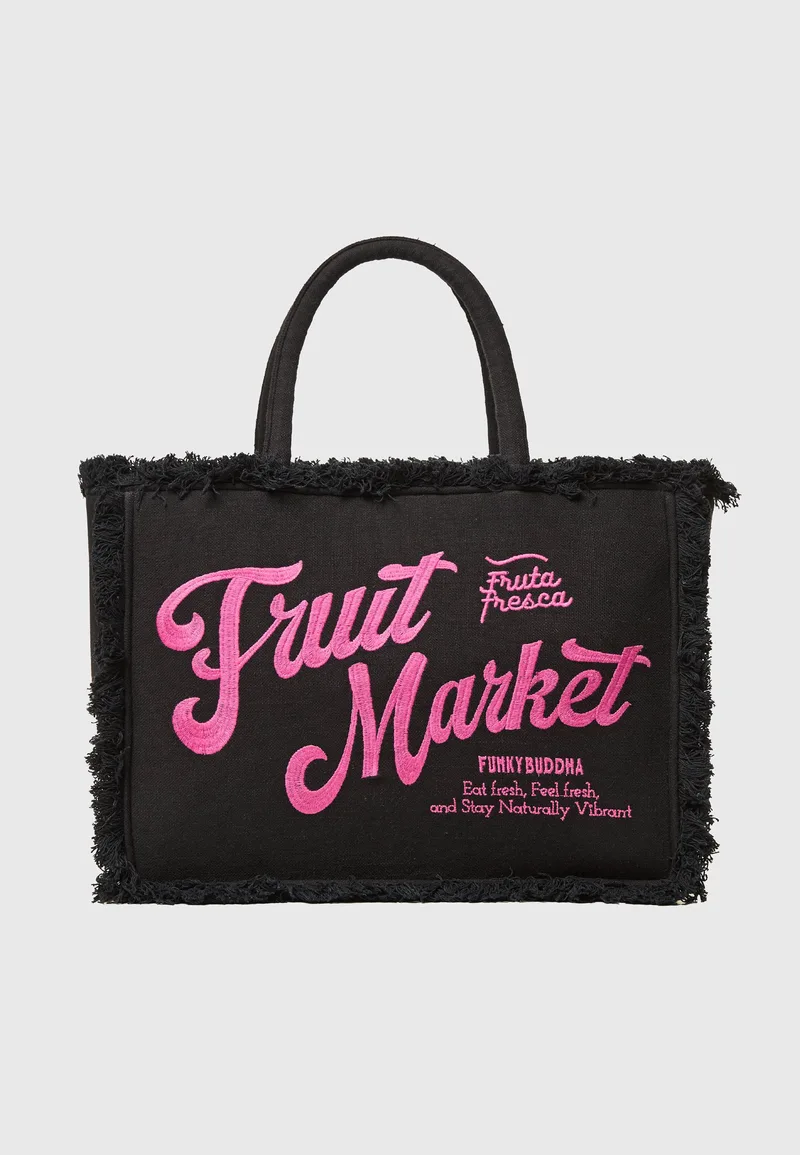 Τσάντα παραλίας Fruit Market με κρόσια και κέντημα