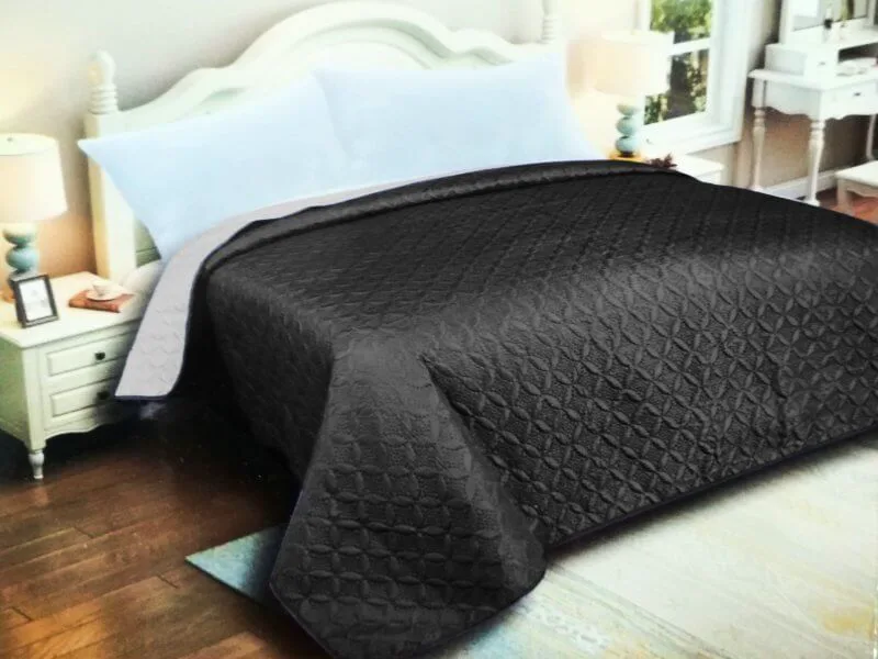 Κουβερλί Υπέρδιπλο Microfiber Διπλής Όψης Ρόμβος Γαρύφαλλο 220x240 - Ανθρακί