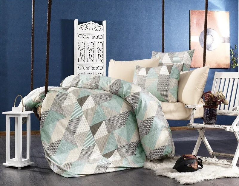 Παπλωματοθήκη Μονή Dimcol Geometrical 330 Green-Μπεζ 160x240