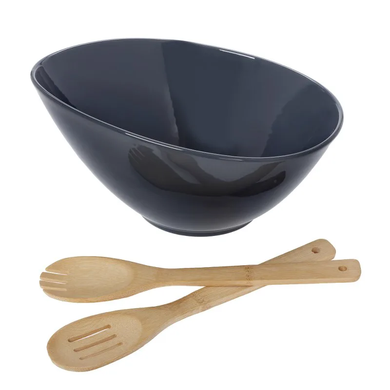 Σαλατιέρα Πορσελάνης Με Σετ Κουτάλες Bamboo 31x15,5εκ. CRYSPO TRIO 26.000.931 (Υλικό: Πορσελάνη, Χρώμα: Γκρι) - CRYSPO TRIO - 26.000.931