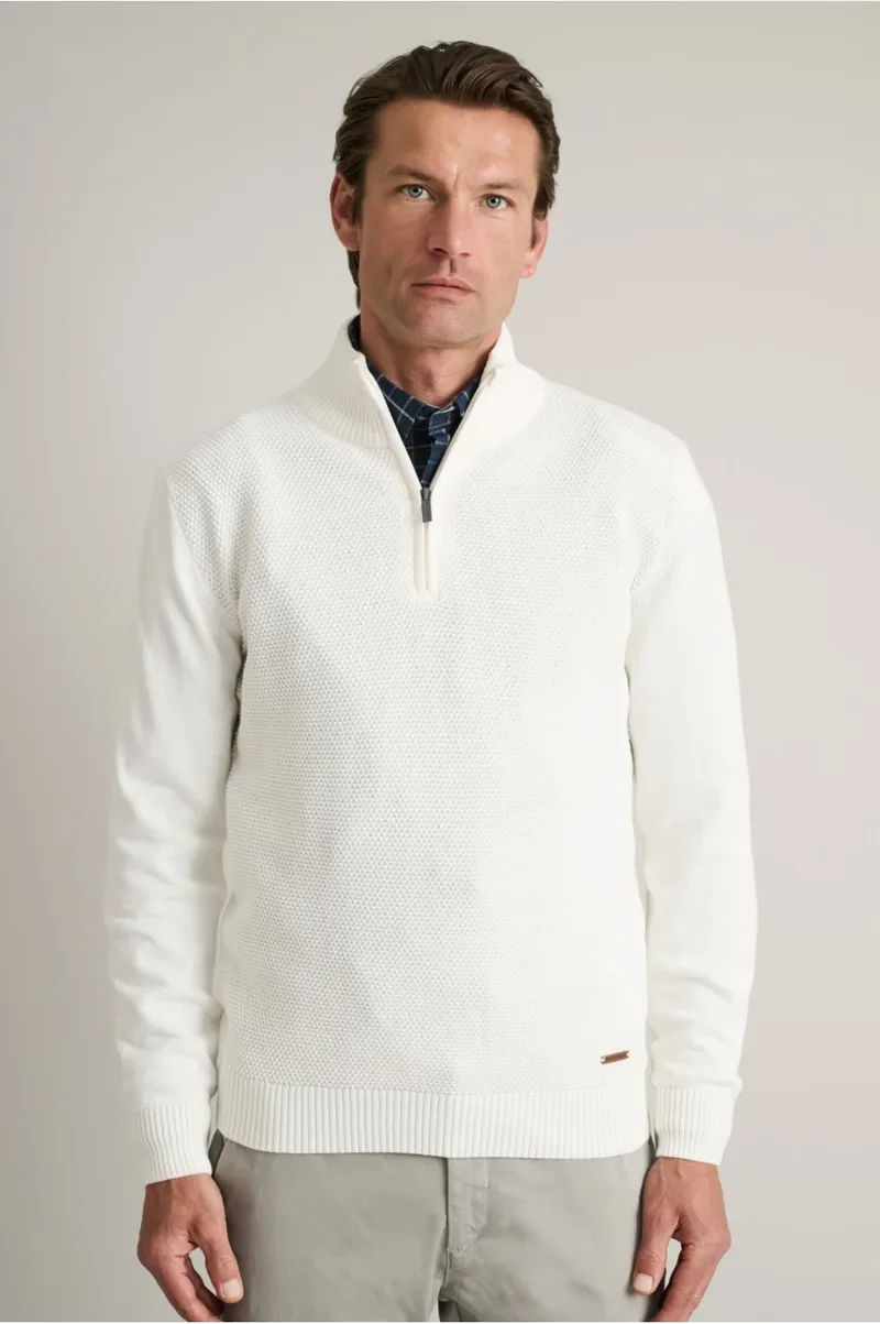 Navy & Green Ανδρικό Πλεκτό Βαμβακερό Half Zip 24YM.1009/LZ Off White Εκρού