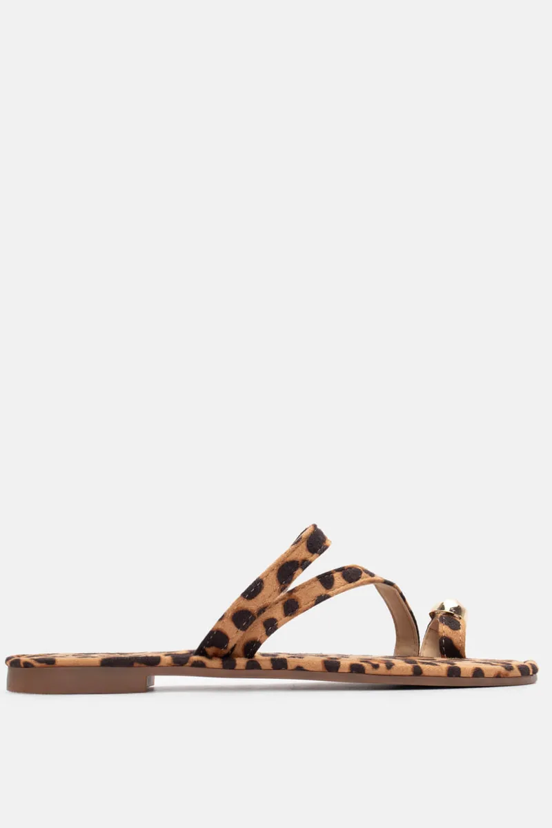 Flat Σανδάλια με Μερταλλική Λεπτομέρεια - Animal Print