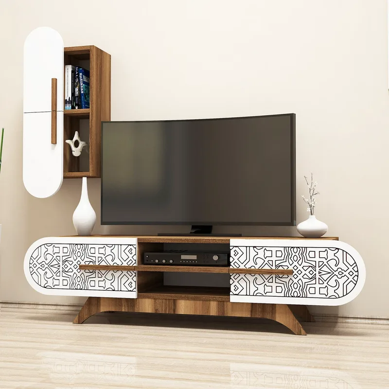 Έπιπλο Τηλεόρασης Defne - Walnut, White 845Hct3022 (145x37x35)