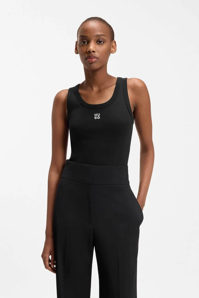Hugo Boss γυναικείο αμάνικο τοπ μονόχρωμο με contrast logo print "Datamia" - 50514489 Μαύρο
