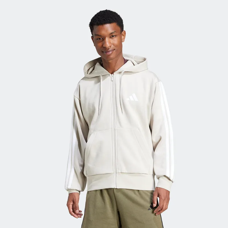 ADIDAS ESSENTIALS 3-STRIPES FLEECE FULL-ZIP HOODIE ΜΠΕΖ